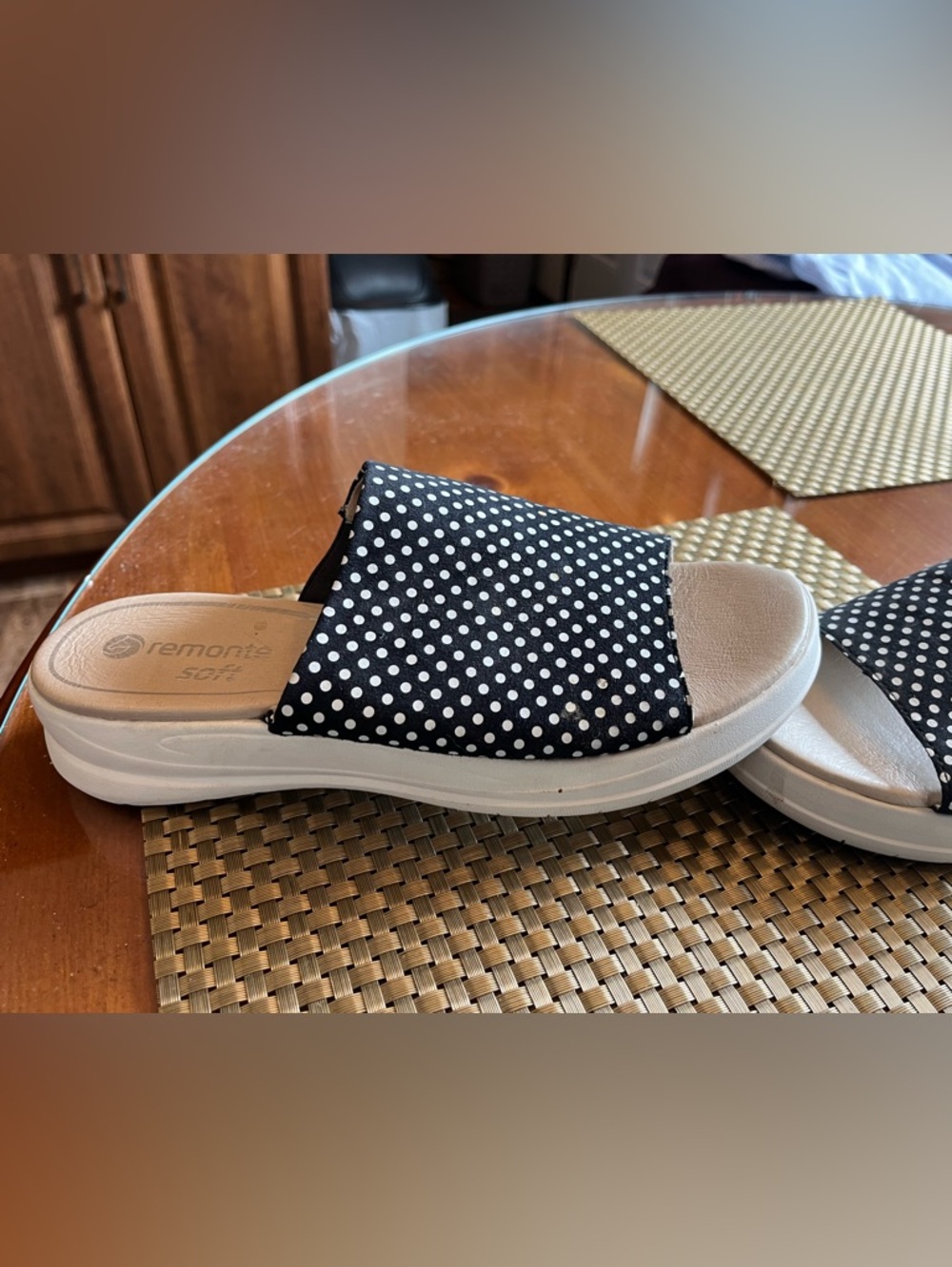 Remonte Black White Polka Dot Slide Sandals